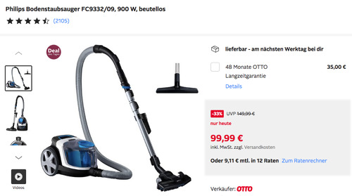 Philips Bodenstaubsauger FC9332/09 (900 W, beutellos, PowerCyclone 5, Allergiefilter) - jetzt 14% billiger Philips Bodenstaubsauger FC9332/09 (900 W, beutellos, PowerCyclone 5, Allergiefilter) - jetzt 14% billiger