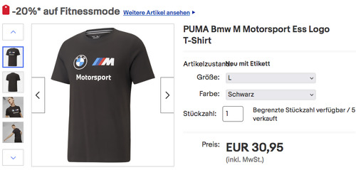 PUMA Bmw M Motorsport Ess Logo T-Shirt, versch. Farben und Größen (XS-XXL) PUMA Bmw M Motorsport Ess Logo T-Shirt, versch. Farben und Größen (XS-XXL)
