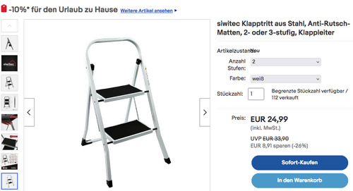 siwitec 2 Stufen Klapptritt in Weiß, 46,5 cm Stehhöhe - jetzt 10% billiger siwitec 2 Stufen Klapptritt in Weiß, 46,5 cm Stehhöhe - jetzt 10% billiger