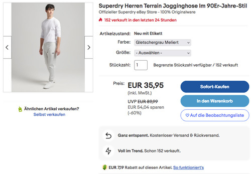 Superdry Herren Terrain Jogginghose Im 90Er-Jahre-Stil, versch. Farben und Größen Superdry Herren Terrain Jogginghose Im 90Er-Jahre-Stil, versch. Farben und Größen