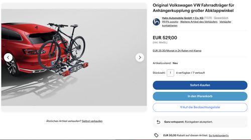 Volkswagen 000071105G Fahrradträger für Anhängerkupplung (2 Fahrräder, max 60 kg) Volkswagen 000071105G Fahrradträger für Anhängerkupplung (2 Fahrräder, max 60 kg)