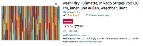 wash+dry 62332 Mikado Stripes 75x120 cm Fußmatte, waschbar - jetzt 7% billiger