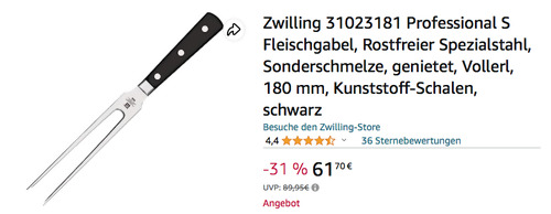 Zwilling 31023181 Professional S Fleischgabel, 180 mm Klingenlänge - jetzt 11% billiger Zwilling 31023181 Professional S Fleischgabel, 180 mm Klingenlänge - jetzt 11% billiger