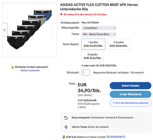 ADIDAS ACTIVE FLEX COTTON BRIEF 6er Pack Herren Slip in Black/Grey/Blue (M-2XL) ADIDAS ACTIVE FLEX COTTON BRIEF 6er Pack Herren Slip in Black/Grey/Blue (M-2XL)