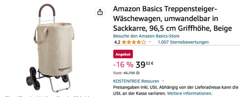 AmazonBasics Treppensteiger-Wäschewagen-Sackkarre in Beige, 96,5 cm Griffhöhe - jetzt 16% billiger AmazonBasics Treppensteiger-Wäschewagen-Sackkarre in Beige, 96,5 cm Griffhöhe - jetzt 16% billiger