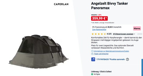 CAPERLAN Angelzelt Bivvy Tanker Panoramax, 8,3 m² Bodenfläche CAPERLAN Angelzelt Bivvy Tanker Panoramax, 8,3 m² Bodenfläche