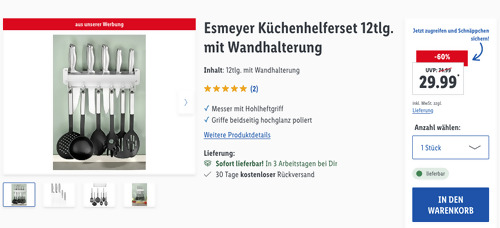Esmeyer 12tlg. Küchenhelferset mit Wandhalterung - jetzt 22% billiger Esmeyer 12tlg. Küchenhelferset mit Wandhalterung - jetzt 22% billiger