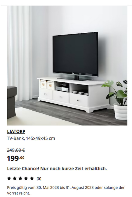 IKEA Bielefeld - LIATORP TV-Bank, weiß, 145x49x45 cm - jetzt 20% billiger
