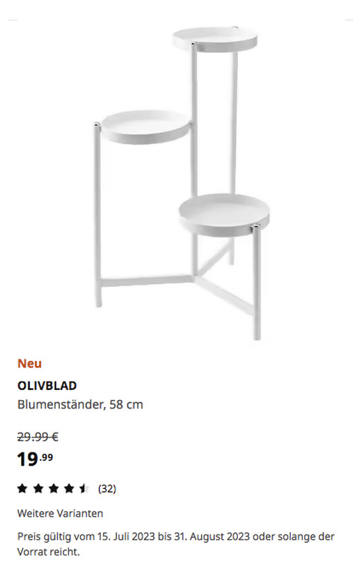 IKEA Chemnitz - OLIVBLAD Blumenständer, drinnen/draußen weiß, 58 cm - jetzt 33% billiger