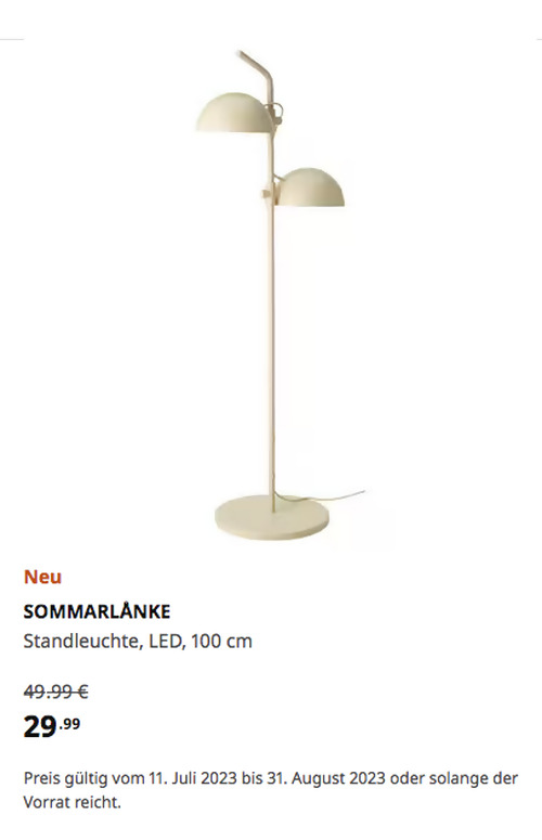 IKEA Dortmund - SOMMARLÅNKE Standleuchte, LED, beige/für draußen, 100 cm - jetzt 40% billiger