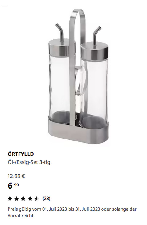 IKEA Kamen - ÖRTFYLLD Öl-/Essig-Set 3-tlg., Glas/Edelstahl - jetzt 46% billiger IKEA Kamen - ÖRTFYLLD Öl-/Essig-Set 3-tlg., Glas/Edelstahl - jetzt 46% billiger