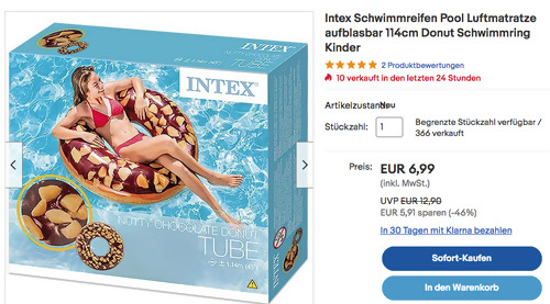 Intex 56262NP Schwimmreifen "Schoko-Donut", 114cm - jetzt 30% billiger Intex 56262NP Schwimmreifen "Schoko-Donut", 114cm - jetzt 30% billiger
