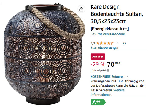 Kare Design 38217 30 cm Bodenleuchte "Sultan" (Metall, E27 ) - jetzt 17% billiger Kare Design 38217 30 cm Bodenleuchte "Sultan" (Metall, E27 ) - jetzt 17% billiger