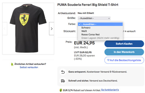 PUMA Scuderia Ferrari Big Shield T-Shirt, versch. Farben und Größen (XS-2XL) PUMA Scuderia Ferrari Big Shield T-Shirt, versch. Farben und Größen (XS-2XL)
