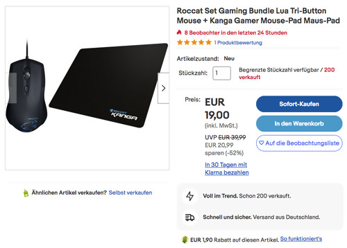 ROCCAT Lua Tri-Button Maus und Kanga Mini Cloth Mousepad Gaming-Set ROCCAT Lua Tri-Button Maus und Kanga Mini Cloth Mousepad Gaming-Set