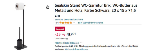 Sealskin Stand WC-Garnitur "Brix" in Schwarz - WC-Butler aus Metall und Holz Sealskin Stand WC-Garnitur "Brix" in Schwarz - WC-Butler aus Metall und Holz
