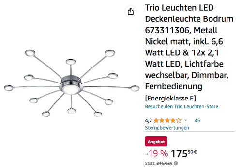 Trio Leuchten 673311306 LED Deckenleuchte "Bodrum", 13-flammig in Metal - jetzt 12% billiger Trio Leuchten 673311306 LED Deckenleuchte "Bodrum", 13-flammig in Metal - jetzt 12% billiger