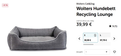 Wolters Hundebett Recycling Lounge S, 46 x 35 x 14 cm Wolters Hundebett Recycling Lounge S, 46 x 35 x 14 cm