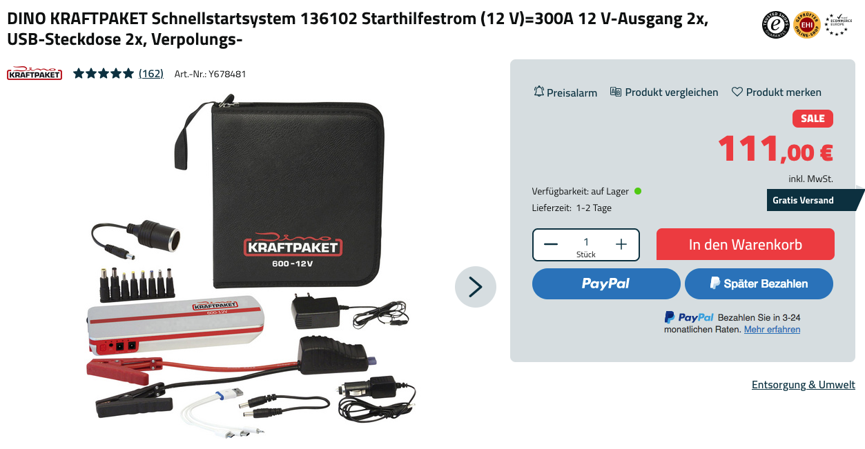DINO KRAFTPAKET Schnellstartsystem 136102  für 111,00€ (-5%)