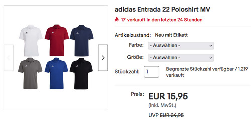 adidas Herren Entrada 22 Poloshirt MV, versch. Farben und Größen (XS-2XL) adidas Herren Entrada 22 Poloshirt MV, versch. Farben und Größen (XS-2XL)