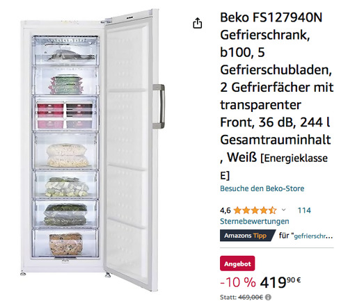 Beko FS127940N Gefrierschrank (244 Liter, 171 cm hoch) - jetzt 10% billiger