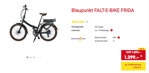 Blaupunkt 24 Zoll FALT-E-BIKE FRIDA, bis zu 80 km Reichweite Blaupunkt 24 Zoll FALT-E-BIKE FRIDA, bis zu 80 km Reichweite
