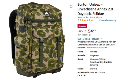 Burton Annex 2.0 Rucksack in Felidae, 28 Liter (50 cm x 29 cm x 18 cm) Burton Annex 2.0 Rucksack in Felidae, 28 Liter (50 cm x 29 cm x 18 cm)