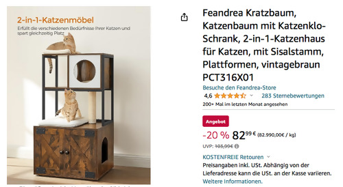 Feandrea PCT316X01 2-in-1-Katzenhaus in Vintagebraun - Katzenbaum mit Katzenklo-Schrank Feandrea PCT316X01 2-in-1-Katzenhaus in Vintagebraun - Katzenbaum mit Katzenklo-Schrank