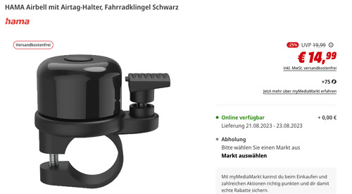 HAMA Airbell mit Airtag-Halter - Fahrradklingel in Schwarz HAMA Airbell mit Airtag-Halter - Fahrradklingel in Schwarz