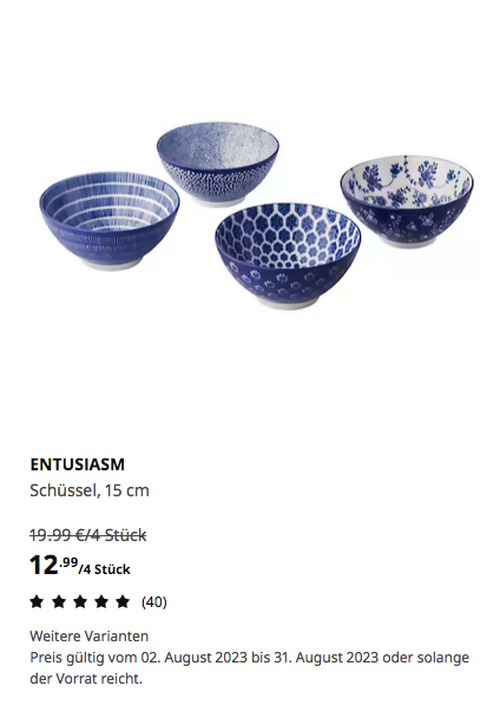 IKEA Braunschweig - ENTUSIASM Schüssel, gemustert/blau, 15 cm, 4 Stück IKEA Braunschweig - ENTUSIASM Schüssel, gemustert/blau, 15 cm, 4 Stück