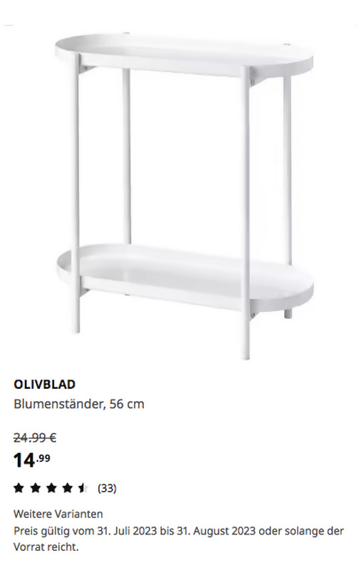 IKEA Duisburg - OLIVBLAD Blumenständer, drinnen/draußen weiß, 56 cm - jetzt 40% billiger