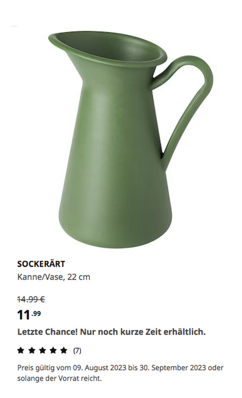 IKEA Magdeburg - SOCKERÄRT Kanne/Vase, grün, 22 cm - jetzt 20% billiger