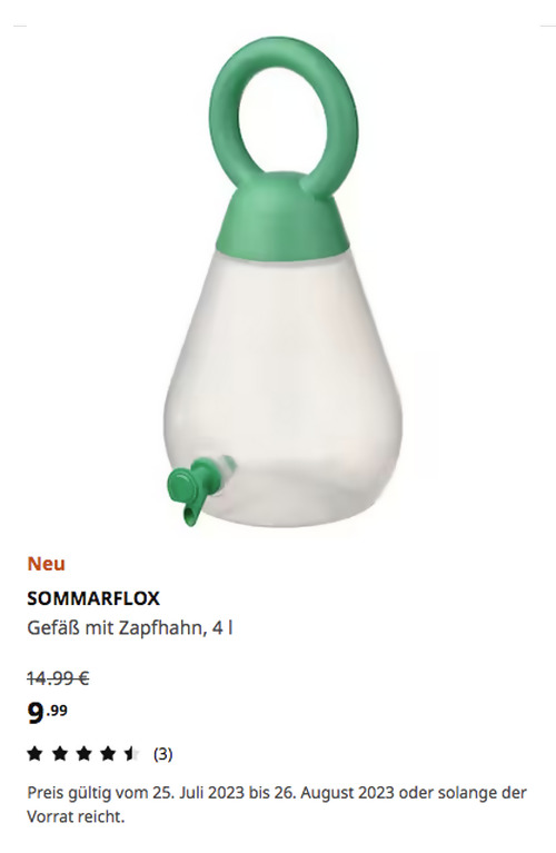IKEA Sindelfingen - SOMMARFLOX Gefäß mit Zapfhahn, transparent/leuchtend grün, 4 l - jetzt 33% billiger