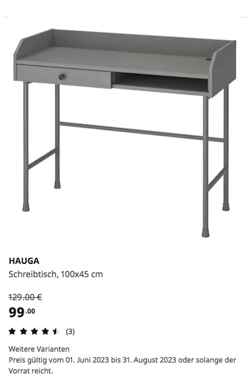 IKEA Walldorf - HAUGA Schreibtisch, grau, 100x45 cm IKEA Walldorf - HAUGA Schreibtisch, grau, 100x45 cm
