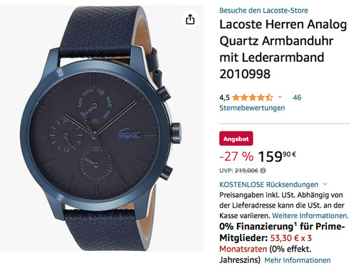 Lacoste 2010998 Herren Analog Quartz Armbanduhr mit Lederarmband in Marineblau , 42 mm Lacoste 2010998 Herren Analog Quartz Armbanduhr mit Lederarmband in Marineblau , 42 mm