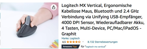 Logitech MX Vertical - Ergonomische Kabellose PC-Maus in Graphit Logitech MX Vertical - Ergonomische Kabellose PC-Maus in Graphit