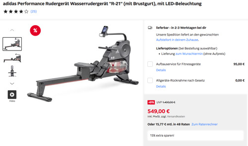 Otto.de - 15% Rabatt auf Sportsortiment: z.B. adidas Performance Rudergerät Wasserrudergerät "R-21" Otto.de - 15% Rabatt auf Sportsortiment: z.B. adidas Performance Rudergerät Wasserrudergerät "R-21"