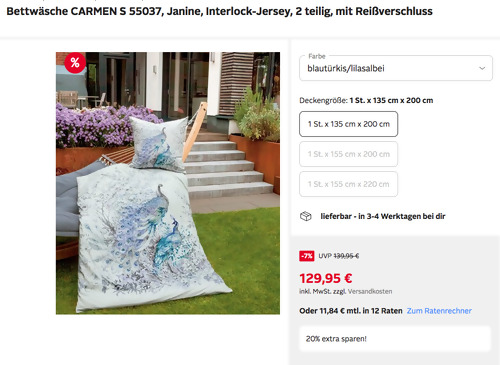 Otto.de - 20% Rabatt auf Schlafzimmerartikel : z.B. Janine 135 cm x 200 cm Bettwäsche CARMEN S 55037 - jetzt 20% billiger Otto.de - 20% Rabatt auf Schlafzimmerartikel : z.B. Janine 135 cm x 200 cm Bettwäsche CARMEN S 55037 - jetzt 20% billiger