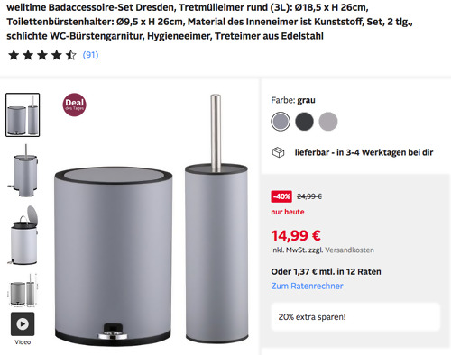 Otto.de - 20% Rabatt auf Wohnen: z.B. welltime Badaccessoire-Set "Dresden", versch. Farben Otto.de - 20% Rabatt auf Wohnen: z.B. welltime Badaccessoire-Set "Dresden", versch. Farben