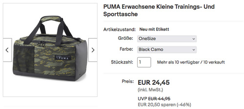 PUMA Erwachsene Kleine Trainings- Und Sporttasche in Black Camo, 41 x 22 x 25 cm PUMA Erwachsene Kleine Trainings- Und Sporttasche in Black Camo, 41 x 22 x 25 cm
