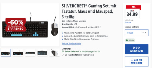 SILVERCREST® Gaming Set mit Tastatur, Maus und Mauspad SILVERCREST® Gaming Set mit Tastatur, Maus und Mauspad