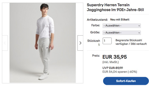 Superdry Herren Terrain Jogginghose Im 90Er-Jahre-Stil, versch. Farben und Größen (S-XXL) Superdry Herren Terrain Jogginghose Im 90Er-Jahre-Stil, versch. Farben und Größen (S-XXL)