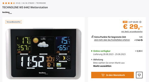 TECHNOLINE WS 6442 Wetterstation in Silber/Schwarz - jetzt 36% billiger TECHNOLINE WS 6442 Wetterstation in Silber/Schwarz - jetzt 36% billiger