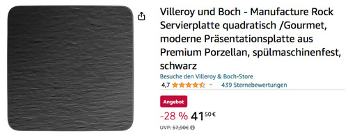 Villeroy und Boch - Manufacture 32x32 cm Rock Servierplatte in Schwarz, Präsentationsplatte aus Premium Porzellan Villeroy und Boch - Manufacture 32x32 cm Rock Servierplatte in Schwarz, Präsentationsplatte aus Premium Porzellan