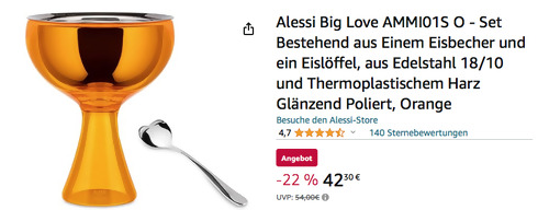 Alessi Big Love AMMI01S O Eisbecher in Orange mit Eislöffel (aus Edelstahl 18/10 und Thermoplastischem Harz Glänzend Poliert) Alessi Big Love AMMI01S O Eisbecher in Orange mit Eislöffel (aus Edelstahl 18/10 und Thermoplastischem Harz Glänzend Poliert)