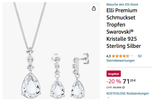 Elli Premium 0911951516 Tropfen Schmuckset in Silber (Swarovski Kristalle, 925 Sterling Silber, 45 cm) Elli Premium 0911951516 Tropfen Schmuckset in Silber (Swarovski Kristalle, 925 Sterling Silber, 45 cm)
