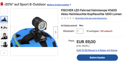 FISCHER 50610 LED Fahrrad Akku-Helmlampe H1600, 1600 Lumen FISCHER 50610 LED Fahrrad Akku-Helmlampe H1600, 1600 Lumen