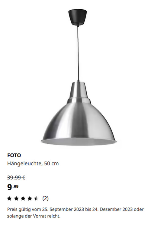 IKEA Hamburg-Schnelsen - FOTO Hängeleuchte, Aluminium, 50 cm IKEA Hamburg-Schnelsen - FOTO Hängeleuchte, Aluminium, 50 cm