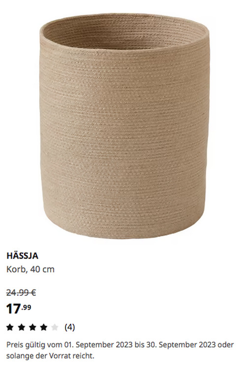 IKEA Kamen - HÄSSJA Korb, Jute, 40 cm IKEA Kamen - HÄSSJA Korb, Jute, 40 cm