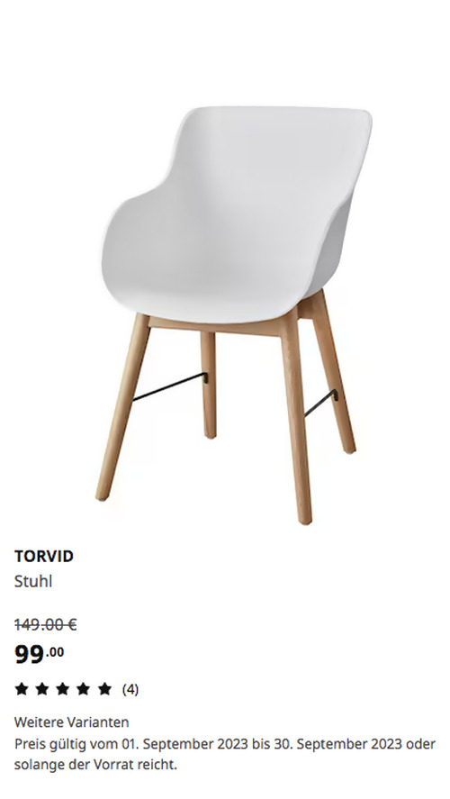 IKEA Kamen - TORVID Stuhl, weiß/Eiche IKEA Kamen - TORVID Stuhl, weiß/Eiche